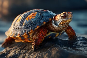 Detailed Close-up of a Colorful Turtle on Rocks reptile Image