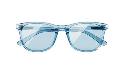 Stylish Blue Eyeglasses with Clear Lenses on White Background.