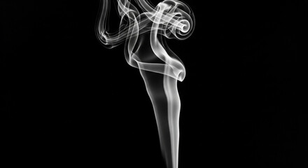 Elegant white smoke plume rising vertically against a stark black background creating abstract ethereal shapes