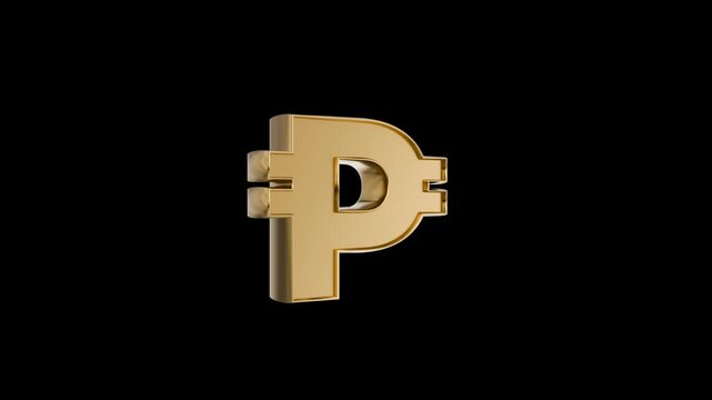 3D Golden Philippine Peso Symbol Rotating Seamless Loop
