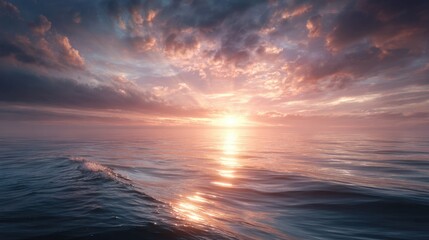 Obraz premium Serene sunset over calm sea reflecting colors tranquil ocean nature scene peaceful environment aesthetic viewpoint