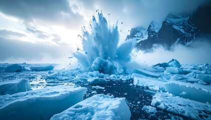 Dynamic glacial calving event in Antarctica creating a stunning visual impact