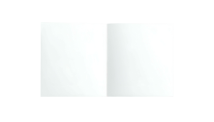 A stark, minimalist illustration of a book or pamphlet opened to a double-page spread. Pure white pages