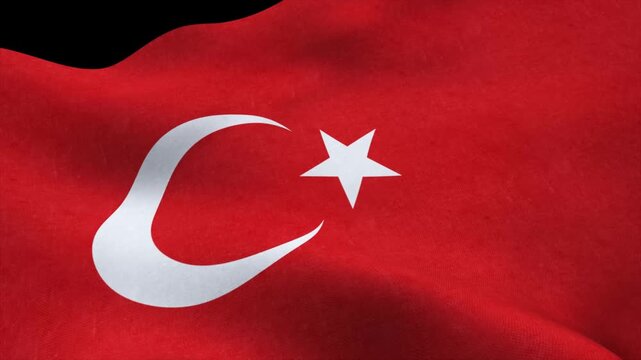 Flag of turkey waving in wind animation isolated on black background