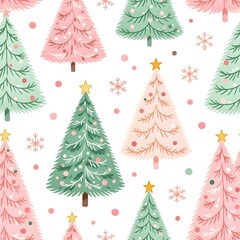 Obraz premium seamless christmas trees in pastel pinks and greens