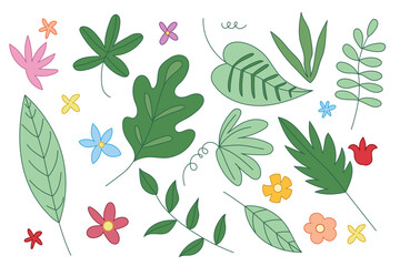 Cartoon Plants and flowers, Floral vector flat art for kid book, groovy art
