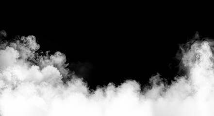 Dense white smoke or fog rising from the bottom edge against a stark black background creating a dramatic atmospheric border effect for design projects