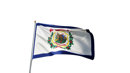 West Virginia flag 4K flag on transparent background, flag of West Virginia with no background, waving in the wind, american state flag on a blue sky, tall flagpole, USA, US patriotism