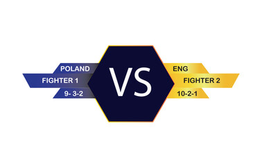 Print Versus screen graphic, fighter comparison, sports battle template, competition design, MMA fight, matchup title, opposition concept, championship card, scoreboard layout, VS background, dark hex