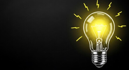 Glowing chalk drawn light bulb illuminates a dark blackboard surface symbolizing creativity and innovation concepts