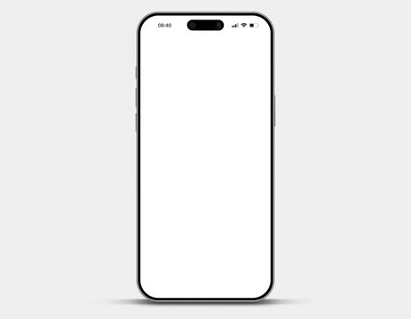 Realistic smartphone mockup. Mobile phone vector with isolated on white background. Device front view. 3D mobile phone with shadow. Realistic, high quality smart phone mockup for ui ux presentation.