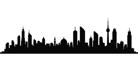 Fototapeta premium City skyline silhouette with various buildings. Vector urban landscape for architecture design