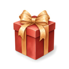 Obraz premium Red Christmas gift box with an elegant golden ribbon and bow. Festive holiday illustration suitable for seasonal designs, greeting cards, advertising, and celebration themes.