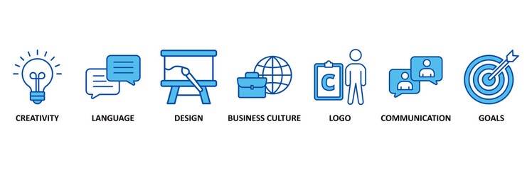 Corporate identiy icon set In Blue Style vector illustration for creativity, language, design, business culture, logo, communication and goals