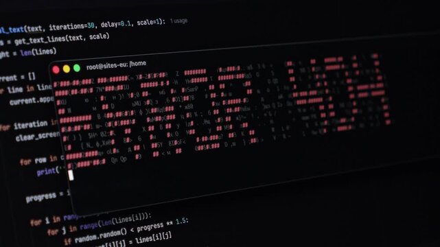 Close-up of a dark terminal screen highlights software development, debugging workflow, and encountering an error 404 situation for problem resolution