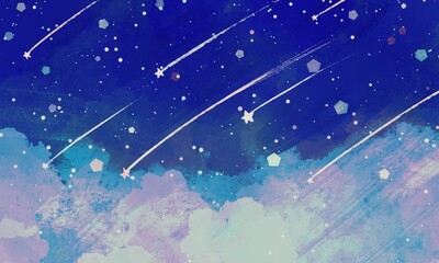 ファンタジーな挿絵★流れ星と雪の降る夜空の背景壁紙