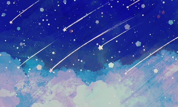 ファンタジーな挿絵★流れ星と雪の降る夜空の背景壁紙