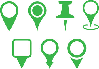 Mapping the World: An Array of Green Location Icons and navigation symbol, pinpointing destinations with precision and elegance. Ideal for travel, geography and data visualization. 