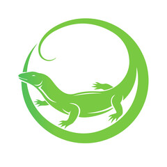 Green logo with a lizard in a circle
