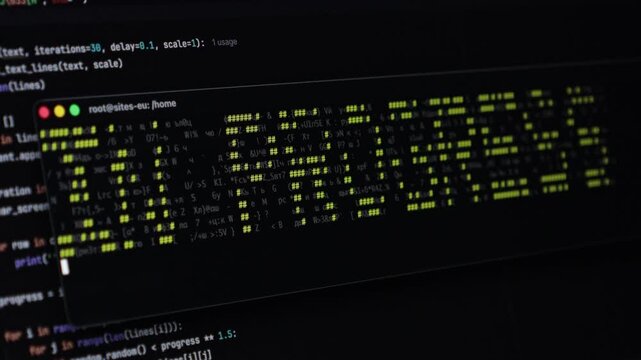 Close-up view of a computer terminal highlighting intricate programming code, symbolizing digital systems and innovative technology solutions for engineering or IT projects IN PROGRESS TEXT