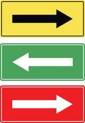 Traffic Directional Signs: Illustrated traffic signs showing arrows point to different directions. Indicating turnings, and traffic guidelines for drivers.