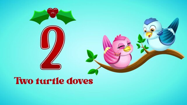 The 12 Days Of Christmas - 2nd Day - Two Turtle Doves - 4K Animation Video Motion Graphics With Background