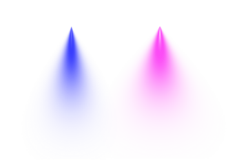 Two vibrant spotlights one blue and one pink shining in the dark on transport background