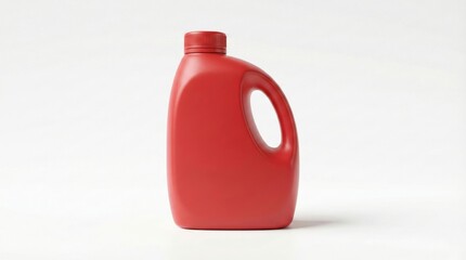 Red Plastic Jug: A vibrant red plastic jug, sleek and modern, standing upright with its prominent handle, an embodiment of functionality and design.
