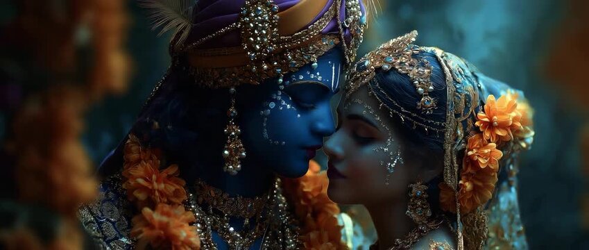 Hindu mythology, the Indian divinity Radha Krishna, and a love story couple