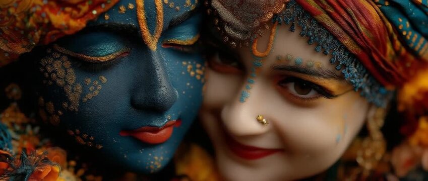 Hindu mythology, the Indian divinity Radha Krishna, and a love story couple
