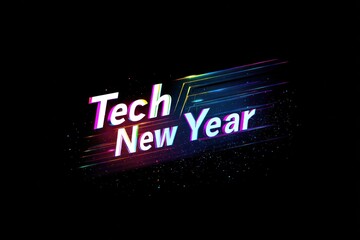 Tech new year text with colorful lines on a black background design