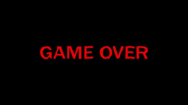 Red distorted text game over message on black background.
