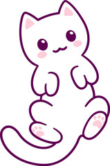 Cute cartoon white cat lying on its back showing belly. Simple drawing, vector clip art illustration.