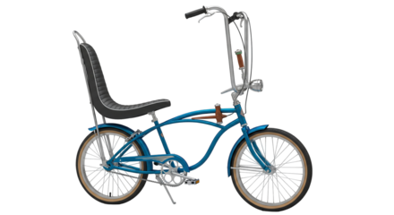 Custom designed bike with elongated saddle and high handlebars suitable for casual rides or short commutes
