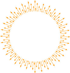 White circle with orange arrows radiating outward.