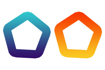Two glowing pentagons with gradient colors on a black background