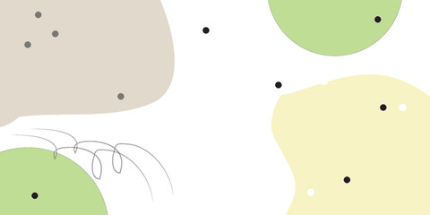 Minimalist Pastel Abstract Pattern with Organic Blobs Scattered Dots and Hand-Drawn Squiggle Line.
