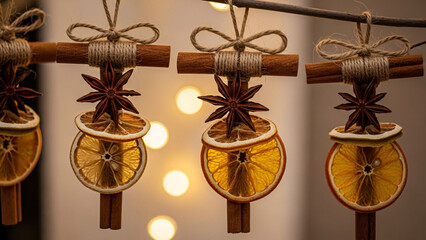 Stunning rustic holiday ornaments crafted from fragrant cinnamon sticks dried orange slices and star anise