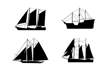 Boat set and silhouette on transport Background 