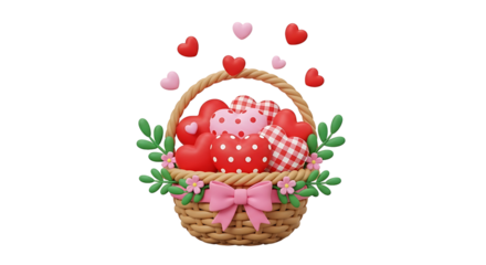 Charming 3D Rendered Wicker Basket Full of Red and Pink Hearts