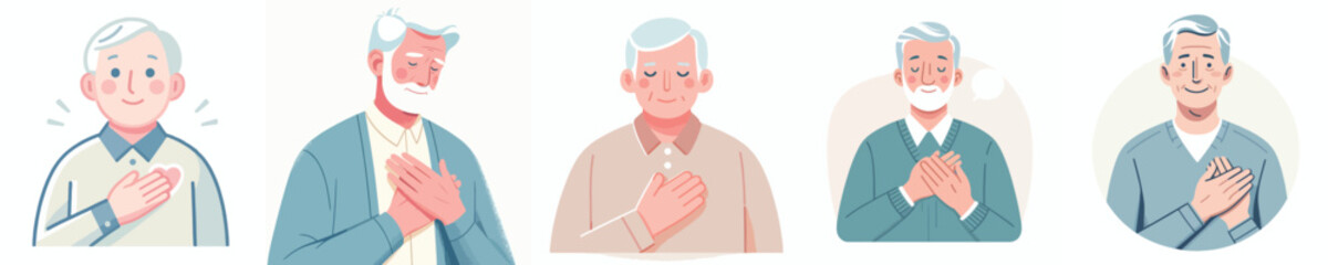 vector of a grandfather putting his hand on his chest as a sign of empathy