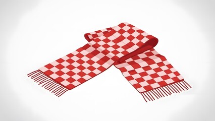 Red and white checkered scarf with fringe.