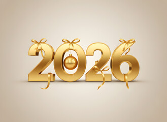 Title: Premium Gold 2026 New Year Design with Ribbon Accents