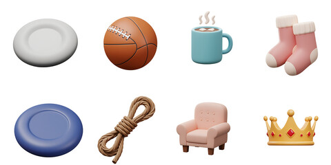 png of mug, ball, chair, rope on white
