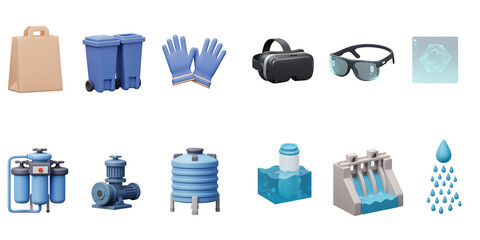 png of hand gloves ,googles, vr box,trush bin,water tank,shopping bag