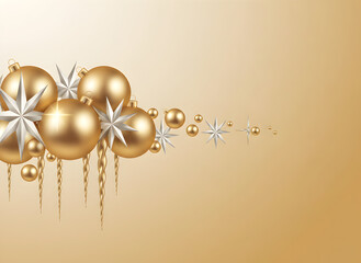 Modern Gold Christmas Ornaments with Silver Stars on Soft Gradient Background