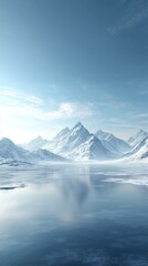 Icy Landscape with Snow - Capped Mountains under Clear Sky