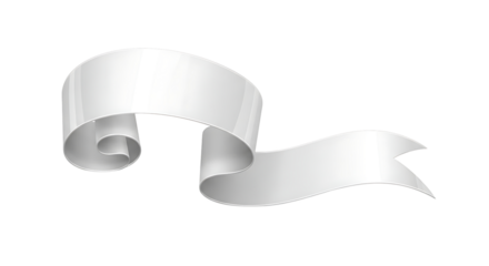 White Glossy Curled Ribbon Banner Element Isolated Against Transparent Background