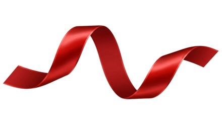 Elegant Wavy Red Silk Ribbon Isolated on Transparent Background with Clipping Path