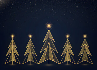 Golden Glitter Christmas Trees Under a Starry Night Sky